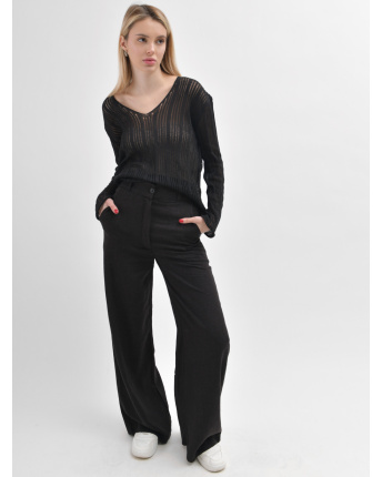 Широкие черные брюки свободного кроя 55956, Цвет: Черный, Размер: S