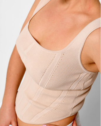 Закруглений бежевий топ 48571, Колір: Бежевий, Розмір: ONE SIZE