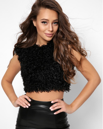 Пухнастий святковий топ колір чорний 39118, Колір: Чорний, Розмір: XS
