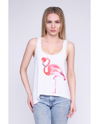 Яскрава майка вільного крою з принтом фламінго 35760, Колір: Білий, Розмір: XS