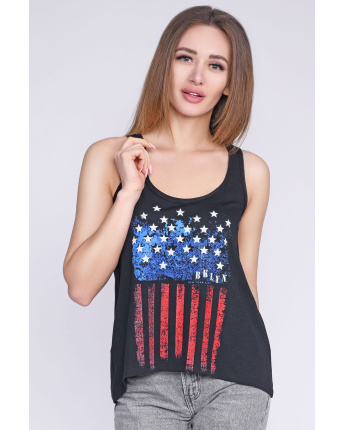 Яскрава майка вільного крою з принтом 35761, Колір: Чорний, Розмір: XS