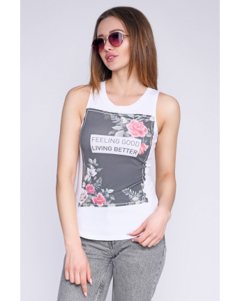 Біла майка з принтом 35762, Колір: Білий, Розмір: XS