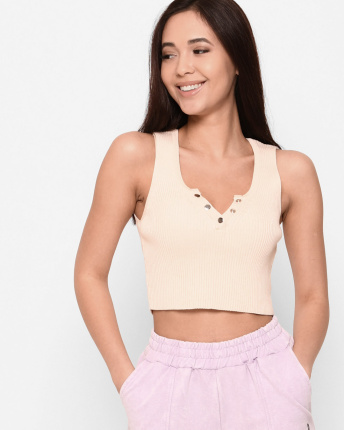 Бежевый топ на широких бретелях 43374, Цвет: Бежевый, Размер: ONE SIZE