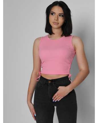 Женский розовый топ в рубчик 55177, Цвет: Розовый, Размер: M