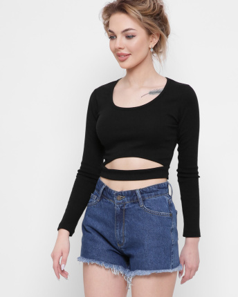 Черный топ с разрезом на талии 43292, Цвет: Черный, Размер: S