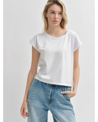 Базовый женский белый топ с короткими рукавами 55397, Цвет: Белый, Размер: XS
