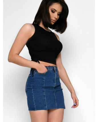 Женский черный топ в рубчик 55175, Цвет: Черный, Размер: L