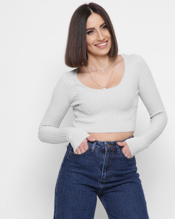 Вязаный серый топ с рукавами 43339, Цвет: Серый, Размер: ONE SIZE