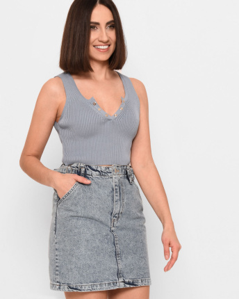 Облегающий голубой топ на застежке 43370, Цвет: Голубой, Размер: ONE SIZE