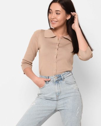 Бежевый топ на пуговицах 43029, Цвет: Бежевый, Размер: XS-S