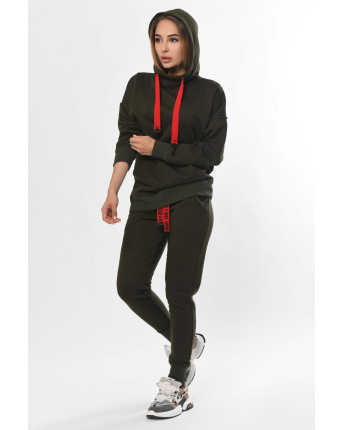 Спортивный костюм хаки с контрастными завязками 36280, Цвет: Хаки, Размер: XS