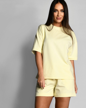 Летний желтый костюм в стиле оверсайз 55555, Цвет: Жёлтый, Размер: XS