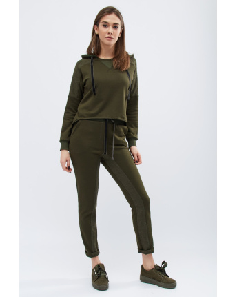 Спортивный костюм хаки со свитшотом и брюками 32025, Цвет: Оливковый, Размер: XS