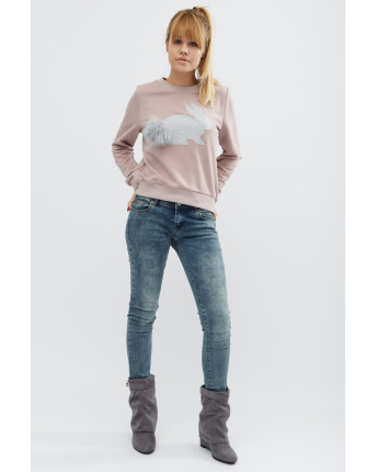 Свитшот с нашивкой "кролик" 29023, Цвет: Пудровый, Размер: XS