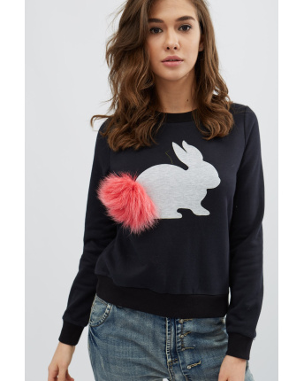 Свитшот с нашивкой "кролик" 29024, Цвет: Черный, Размер: M