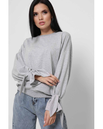 Серый свитшот с рукавами на завязках 36273, Цвет: Серый, Размер: XS