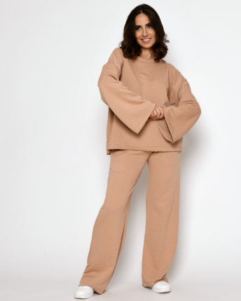 Удобный бежевый повседневный костюм 52348, Цвет: Бежевый, Размер: S