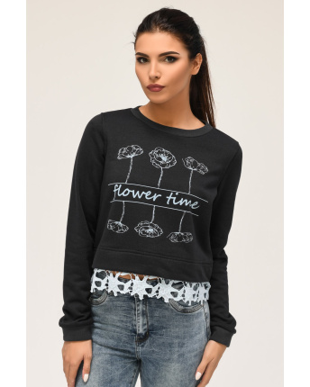 Короткий свитшот свободного кроя с принтом 31955, Цвет: Графит, Размер: XS