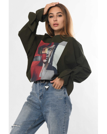 Свитшот хаки на завязках 36301, Цвет: Хаки, Размер: XS