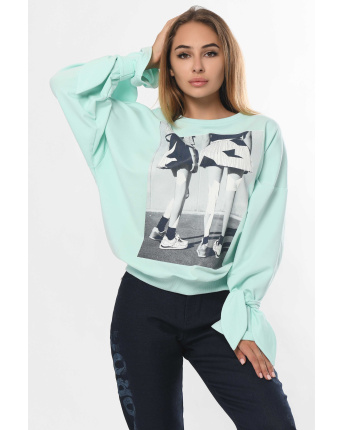 Стильный свитшот с принтом на завязках 36304, Цвет: Мята, Размер: XS