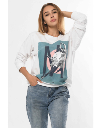 Белый свитшот с абстрактным рисунком «танец» 36305, Цвет: Белый, Размер: XS