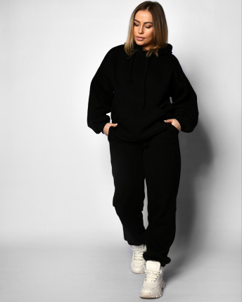 Теплый черный спортивный костюм 55438, Цвет: Черный, Размер: XS