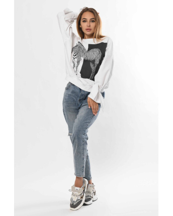 Белый свитшот с рукавами на завязках 36311, Цвет: Белый, Размер: XS