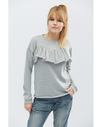 Модный свитшот с рюшей на груди 19621, Цвет: Серый, Размер: XS