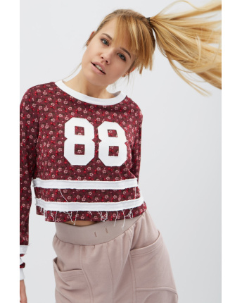 Стильный свитшот в цветочек 31918, Цвет: Бургунди, Размер: XS