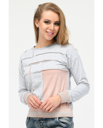 Серый свитшот с велюровыми вставками 34743, Цвет: Серый, Размер: XS