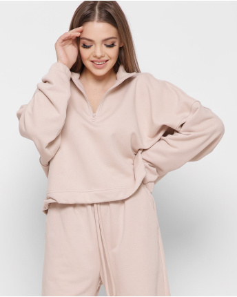 Короткий свитшот оверсайз на резинке 41424, Цвет: Бежевый, Размер: XS