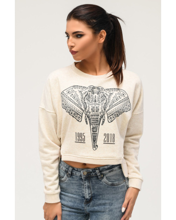 Стильный короткий свитшот со слоном 31966, Цвет: Бежевый, Размер: L