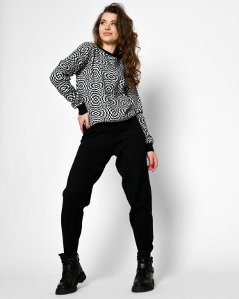 Женский черный костюм с добавлением шерсти 53187, Цвет: Черный, Размер: ONE SIZE