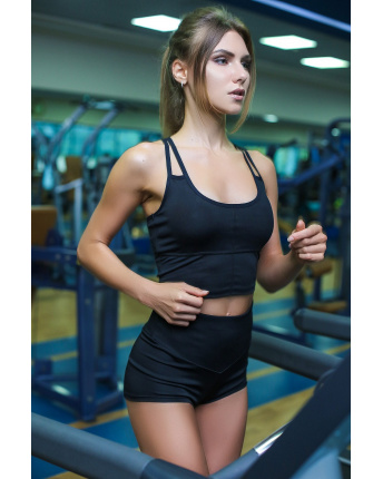 Однотонная топ-майка на двойных тонких бретельках 15977, Цвет: Черный, Размер: M