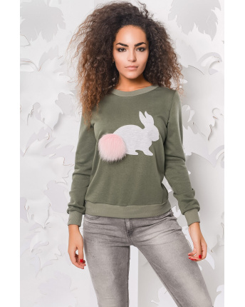Свитшот с нашивкой "кролик" 28857, Цвет: Оливковый, Размер: L