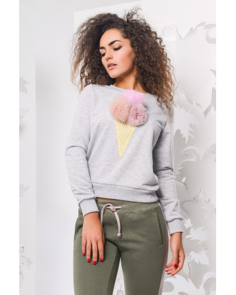 Свитшот с нашивкой "мороженое" 28858, Цвет: Серый, Размер: XS