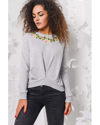 Серый свитшот с нашивкой в ​​виде цветов 28692, Цвет: Серый, Размер: XS