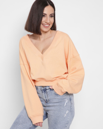 Оверсайз свитшот с вырезом 43300, Цвет: Персиковий, Размер: L