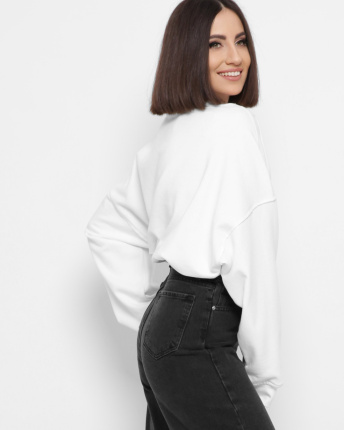 Широкий свитшот белого цвета 43301, Цвет: Белый, Размер: S