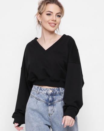 Широкий черный свитшот 43303, Цвет: Черный, Размер: S