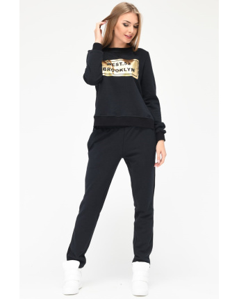 Черный спортивный костюм со свитшотом и брюками 28147, Цвет: Черный, Размер: XS