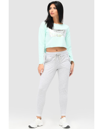 Трикотажный костюм двойка с надписью 28158, Цвет: Мята, Размер: XS