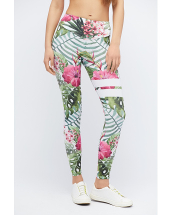 Стильные леггинсы в цветочек 32908, Цвет: Белый, Размер: XS