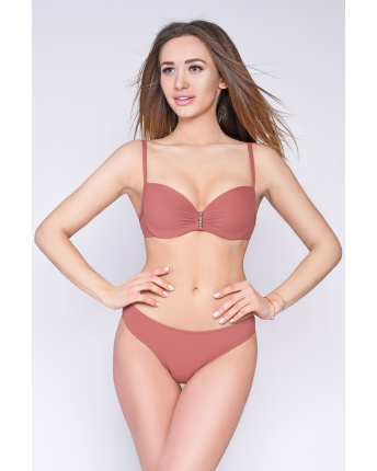 Раздельный однотонный купальник с декором 35625, Цвет: Коричневый, Размер: S