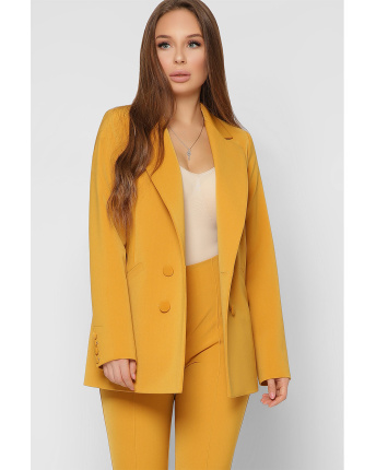 Длинный двубортный пиджак с карманами цвет горчица 36611, Цвет: Горчица, Размер: L