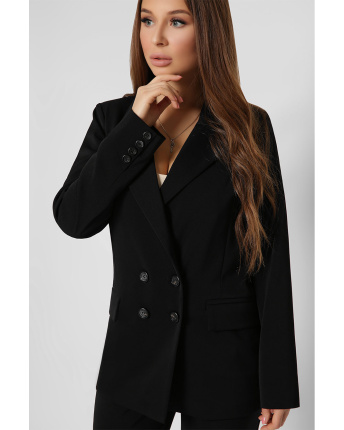 Двубортный черный пиджак на пуговицах 36616, Цвет: Черный, Размер: L