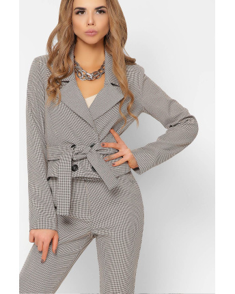 Короткий женский пиджак в гусиную лапку 36618, Цвет: Бежевый, Размер: S