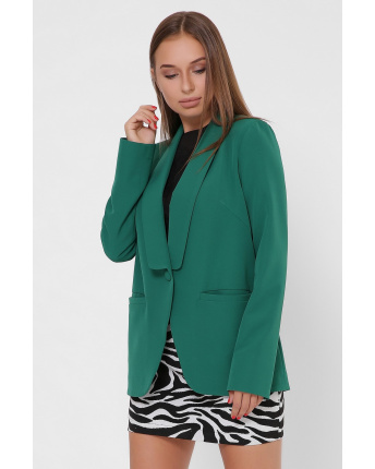 Удлиненный зеленый женский пиджак на пуговице 36017, Цвет: Зеленый, Размер: S