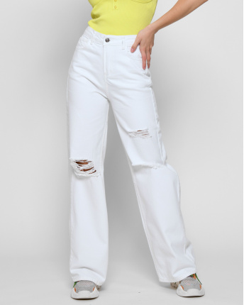 Белые джинсы палаццо с разрезами 48532, Цвет: Белый, Размер: 25