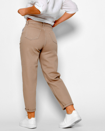 Бежевые джинсы-мом 48542, Цвет: Бежевый, Размер: 31